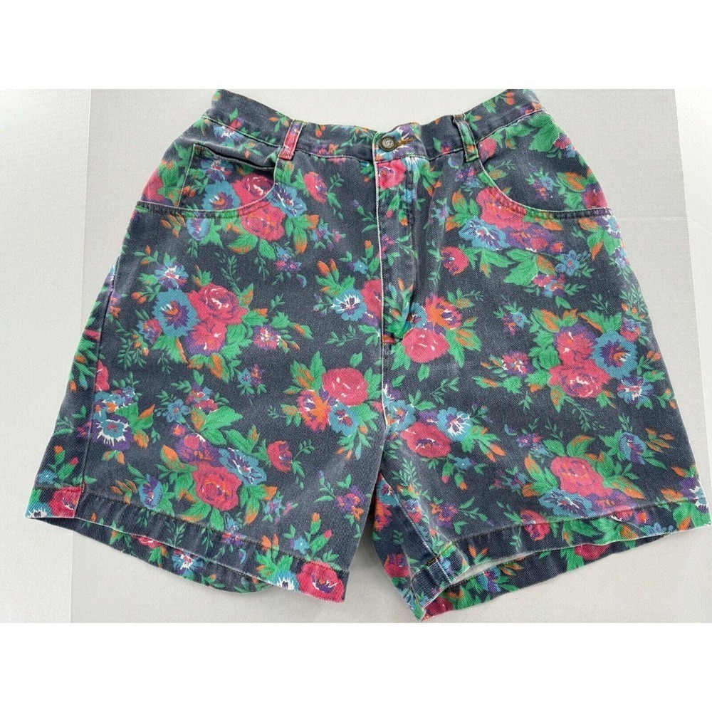 Vtg Oleg Cassani Denim Floral Shorts High Waist 90’s Hippie Size 14 Boho Barbie‍